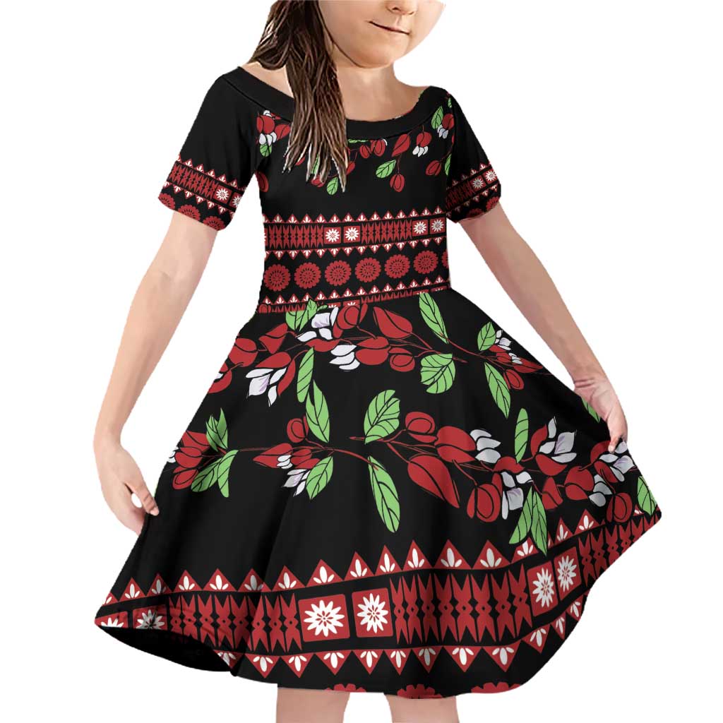 Fiji Masi Bula Tagimoucia Flowers Family Matching Off Shoulder Short Dress and Hawaiian Shirt LT9 Daughter's Dress Red - Polynesian Pride