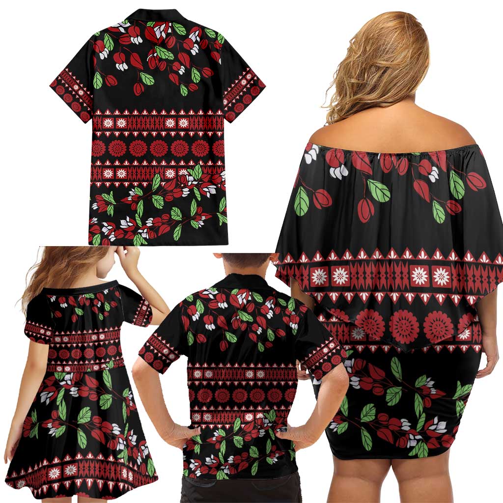 Fiji Masi Bula Tagimoucia Flowers Family Matching Off Shoulder Short Dress and Hawaiian Shirt LT9 - Polynesian Pride