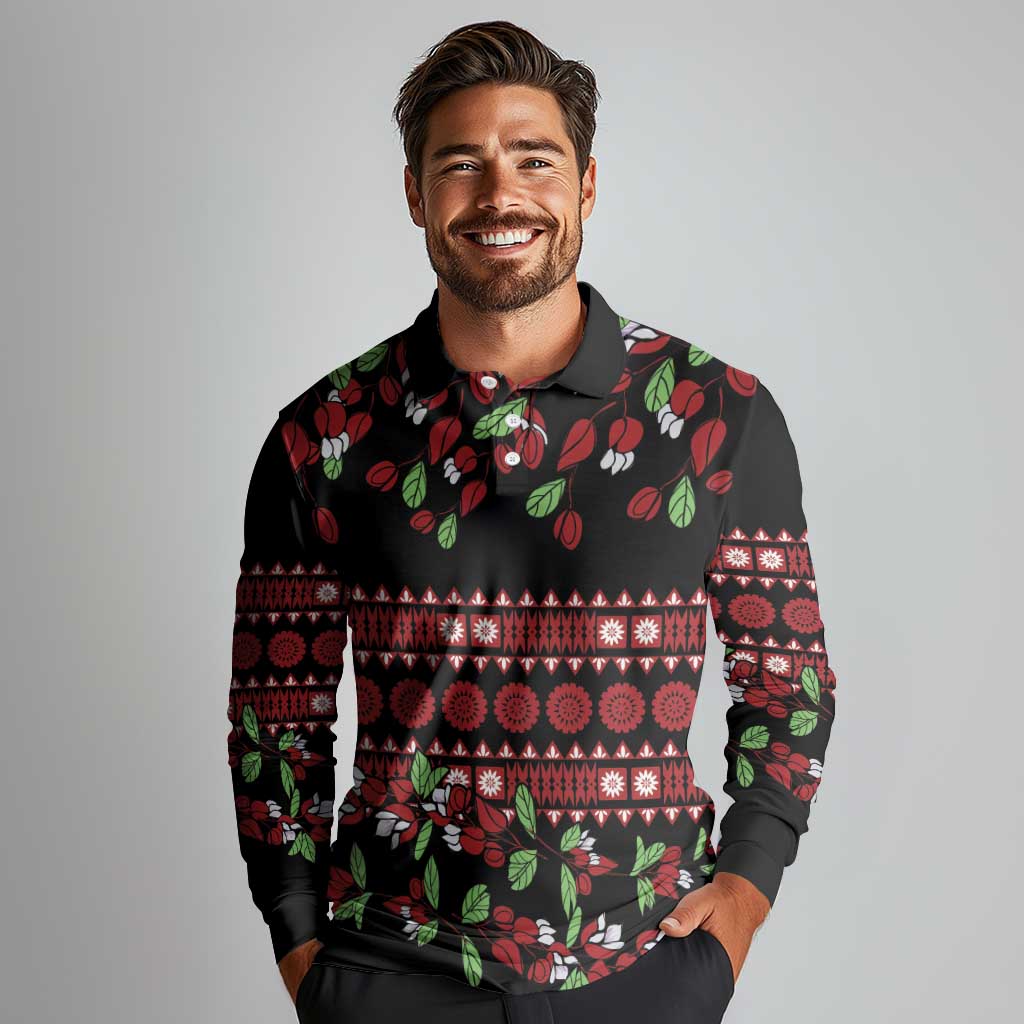 Fiji Masi Bula Tagimoucia Flowers Long Sleeve Polo Shirt