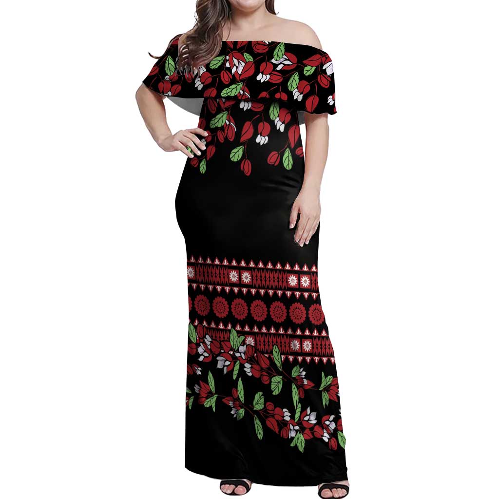 Fiji Masi Bula Tagimoucia Flowers Off Shoulder Maxi Dress LT9 Women Red - Polynesian Pride