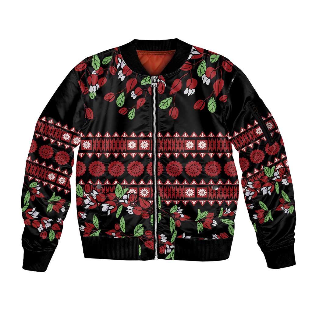 Fiji Masi Bula Tagimoucia Flowers Sleeve Zip Bomber Jacket