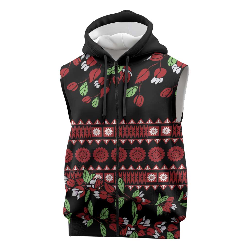 Fiji Masi Bula Tagimoucia Flowers Sleeveless Zip Hoodie - Polynesian Pride