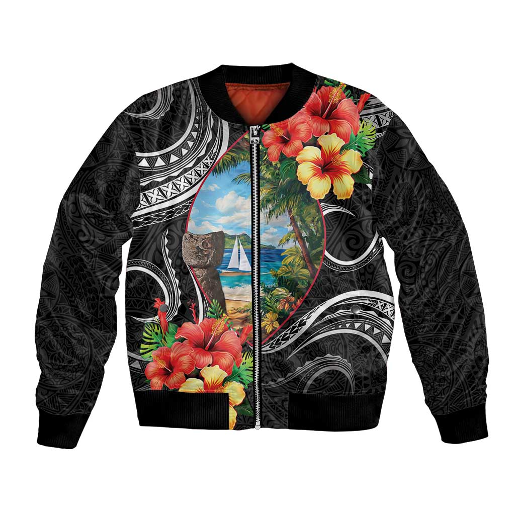 Hafa Adai Guam Bomber Jacket Guahan Seal Chamorro Stones Tribal LT9 Unisex Black - Polynesian Pride