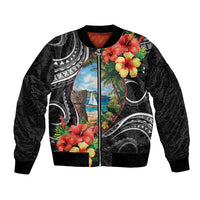 Hafa Adai Guam Bomber Jacket Guahan Seal Chamorro Stones Tribal LT9 Unisex Black - Polynesian Pride