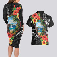 Hafa Adai Guam Couples Matching Long Sleeve Bodycon Dress and Hawaiian Shirt Guahan Seal Chamorro Stones Tribal LT9 - Polynesian Pride