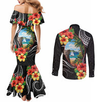 Hafa Adai Guam Couples Matching Mermaid Dress and Long Sleeve Button Shirt Guahan Seal Chamorro Stones Tribal LT9 - Polynesian Pride