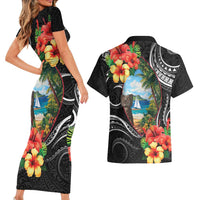 Hafa Adai Guam Couples Matching Short Sleeve Bodycon Dress and Hawaiian Shirt Guahan Seal Chamorro Stones Tribal LT9 - Polynesian Pride