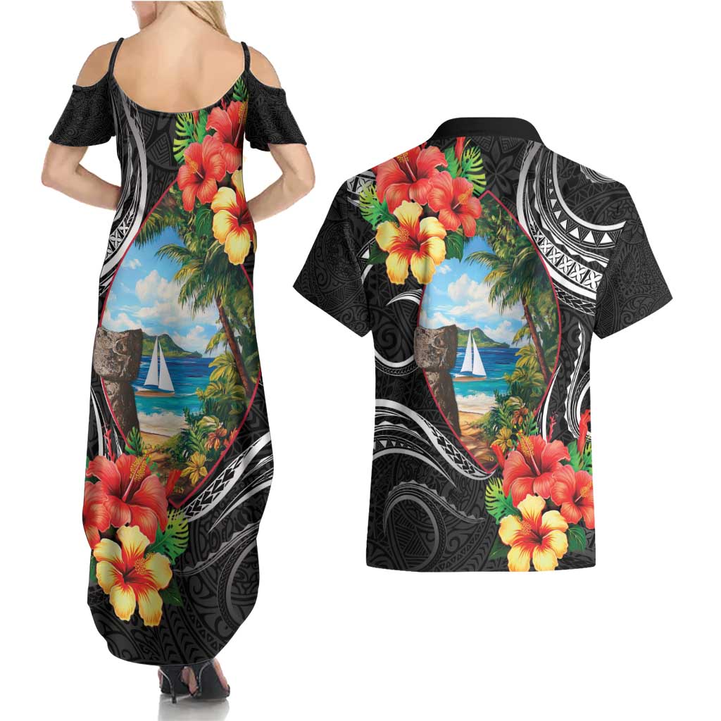 Hafa Adai Guam Couples Matching Summer Maxi Dress and Hawaiian Shirt Guahan Seal Chamorro Stones Tribal LT9 - Polynesian Pride