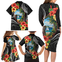Hafa Adai Guam Family Matching Long Sleeve Bodycon Dress and Hawaiian Shirt Guahan Seal Chamorro Stones Tribal LT9 - Polynesian Pride