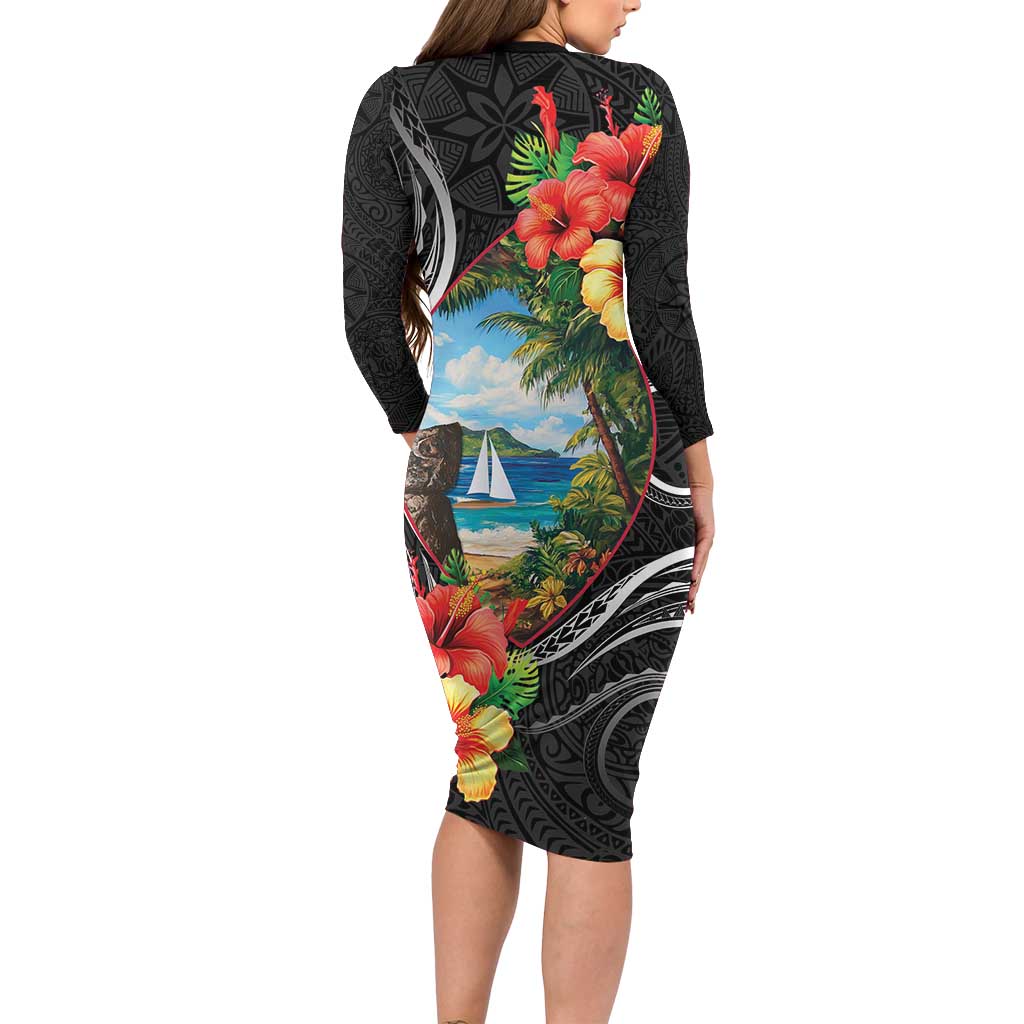 Hafa Adai Guam Family Matching Long Sleeve Bodycon Dress and Hawaiian Shirt Guahan Seal Chamorro Stones Tribal LT9 - Polynesian Pride