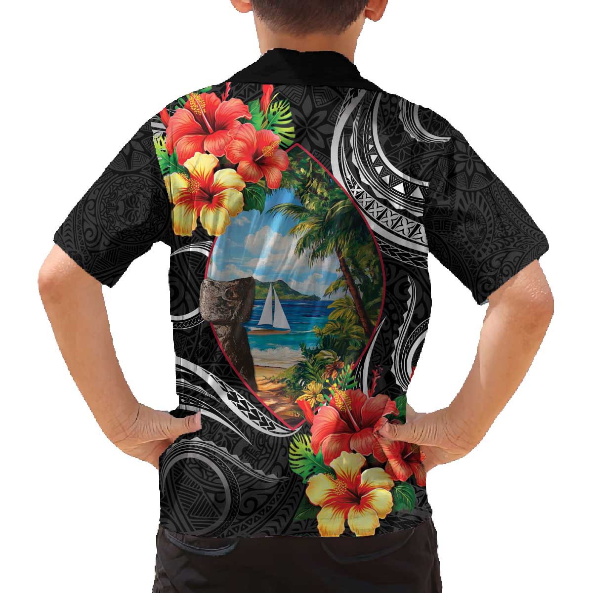 Hafa Adai Guam Family Matching Off The Shoulder Long Sleeve Dress and Hawaiian Shirt Guahan Seal Chamorro Stones Tribal LT9 - Polynesian Pride