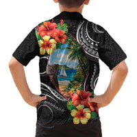 Hafa Adai Guam Family Matching Off The Shoulder Long Sleeve Dress and Hawaiian Shirt Guahan Seal Chamorro Stones Tribal LT9 - Polynesian Pride
