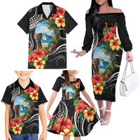 Hafa Adai Guam Family Matching Off The Shoulder Long Sleeve Dress and Hawaiian Shirt Guahan Seal Chamorro Stones Tribal LT9 - Polynesian Pride