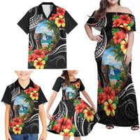 Hafa Adai Guam Family Matching Off Shoulder Maxi Dress and Hawaiian Shirt Guahan Seal Chamorro Stones Tribal LT9 - Polynesian Pride