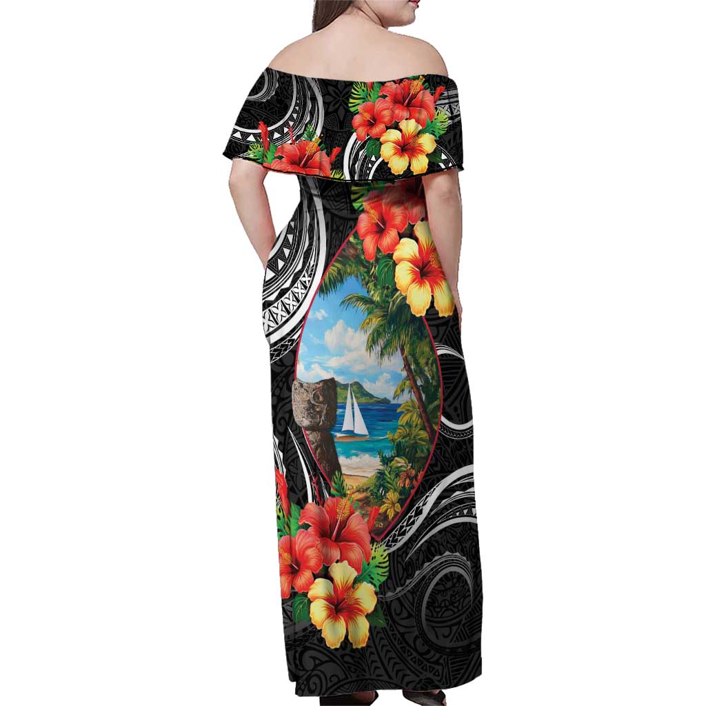Hafa Adai Guam Family Matching Off Shoulder Maxi Dress and Hawaiian Shirt Guahan Seal Chamorro Stones Tribal LT9 - Polynesian Pride