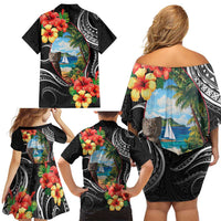 Hafa Adai Guam Family Matching Off Shoulder Short Dress and Hawaiian Shirt Guahan Seal Chamorro Stones Tribal LT9 - Polynesian Pride