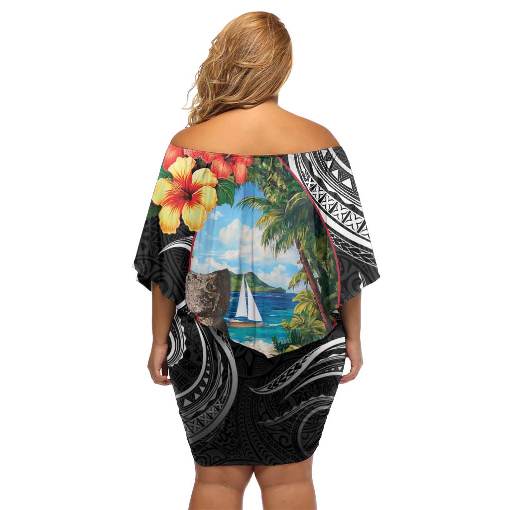 Hafa Adai Guam Family Matching Off Shoulder Short Dress and Hawaiian Shirt Guahan Seal Chamorro Stones Tribal LT9 - Polynesian Pride