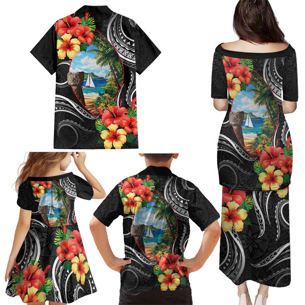 Hafa Adai Guam Family Matching Puletasi and Hawaiian Shirt Guahan Seal Chamorro Stones Tribal LT9 - Polynesian Pride