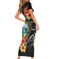 Hafa Adai Guam Family Matching Short Sleeve Bodycon Dress and Hawaiian Shirt Guahan Seal Chamorro Stones Tribal LT9 - Polynesian Pride