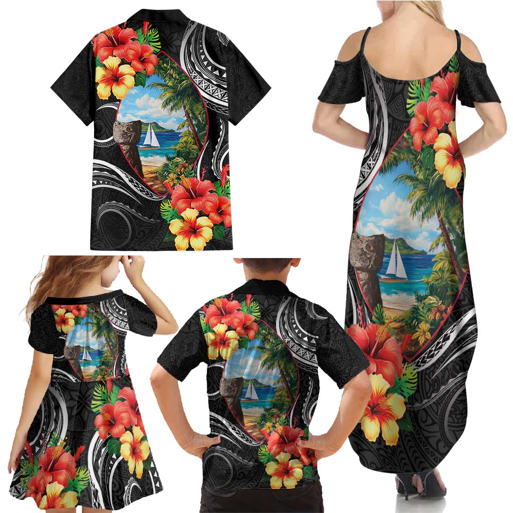Hafa Adai Guam Family Matching Summer Maxi Dress and Hawaiian Shirt Guahan Seal Chamorro Stones Tribal LT9 - Polynesian Pride