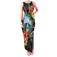 Hafa Adai Guam Family Matching Tank Maxi Dress and Hawaiian Shirt Guahan Seal Chamorro Stones Tribal LT9 Mom's Dress Black - Polynesian Pride