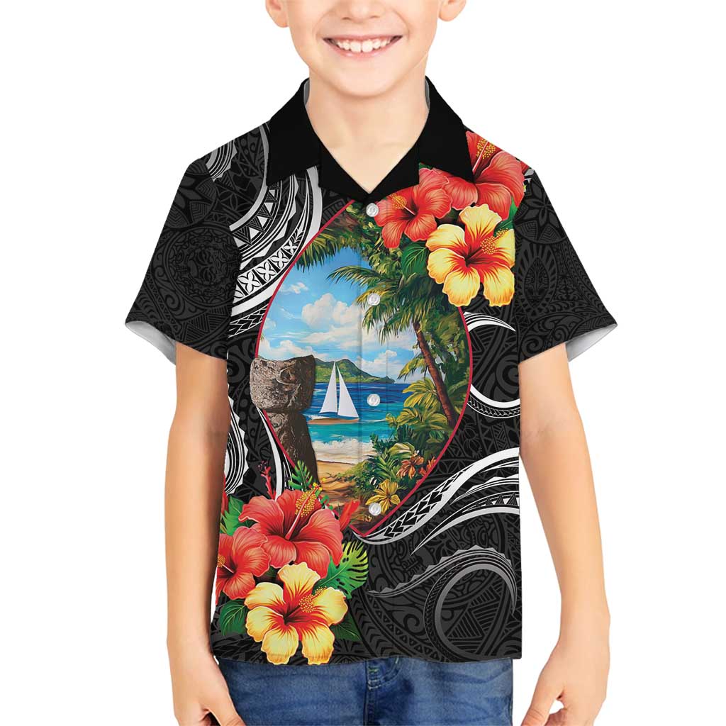 Hafa Adai Guam Family Matching Tank Maxi Dress and Hawaiian Shirt Guahan Seal Chamorro Stones Tribal LT9 Son's Shirt Black - Polynesian Pride