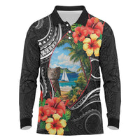 Hafa Adai Guam Long Sleeve Polo Shirt Guahan Seal Chamorro Stones Tribal LT9 Black - Polynesian Pride