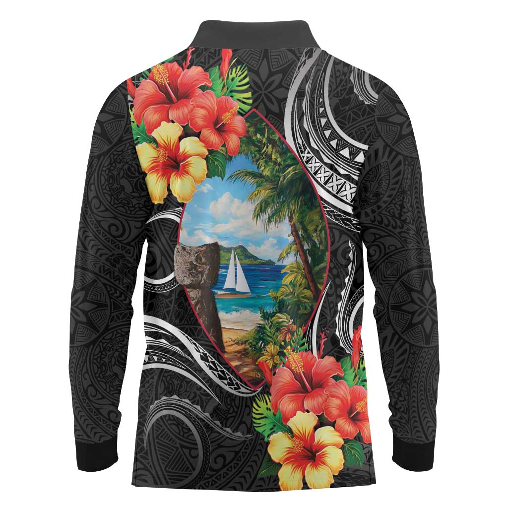 Hafa Adai Guam Long Sleeve Polo Shirt Guahan Seal Chamorro Stones Tribal LT9 - Polynesian Pride
