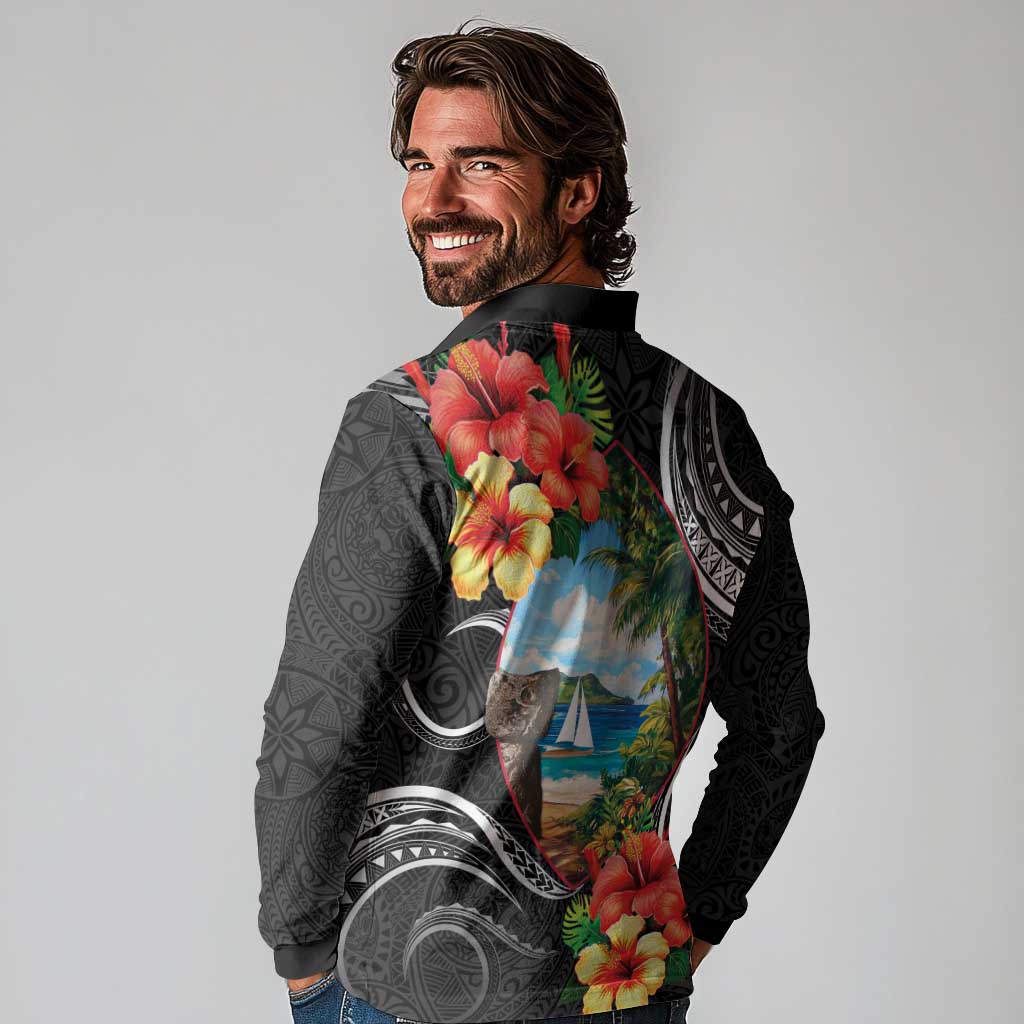 Hafa Adai Guam Long Sleeve Polo Shirt Guahan Seal Chamorro Stones Tribal LT9 - Polynesian Pride