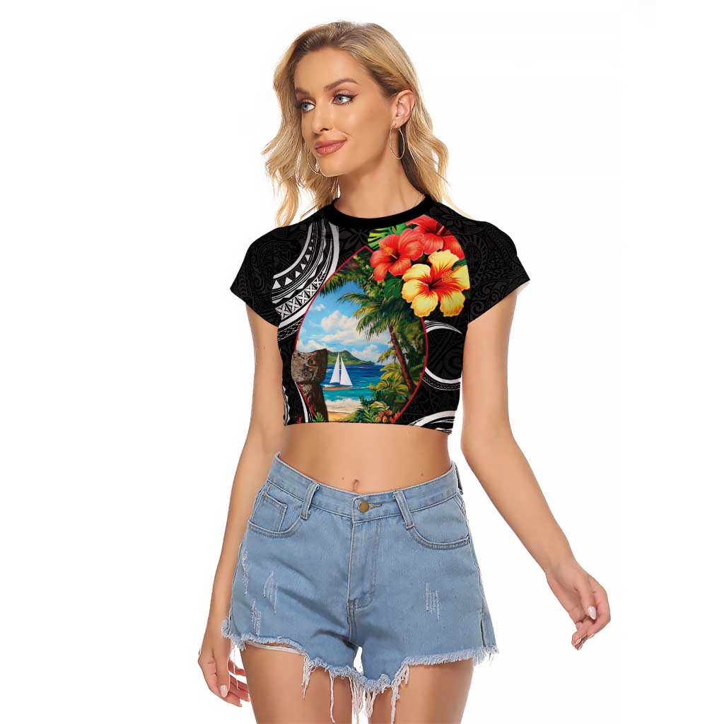 Hafa Adai Guam Raglan Cropped T Shirt Guahan Seal Chamorro Stones Tribal