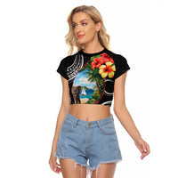 Hafa Adai Guam Raglan Cropped T Shirt Guahan Seal Chamorro Stones Tribal