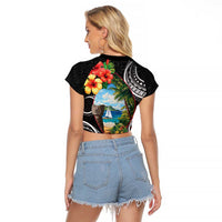 Hafa Adai Guam Raglan Cropped T Shirt Guahan Seal Chamorro Stones Tribal