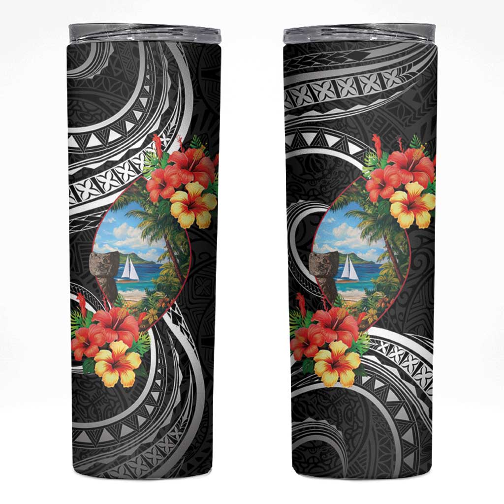 Hafa Adai Guam Skinny Tumbler Guahan Seal Chamorro Stones Tribal LT9 Black - Polynesian Pride