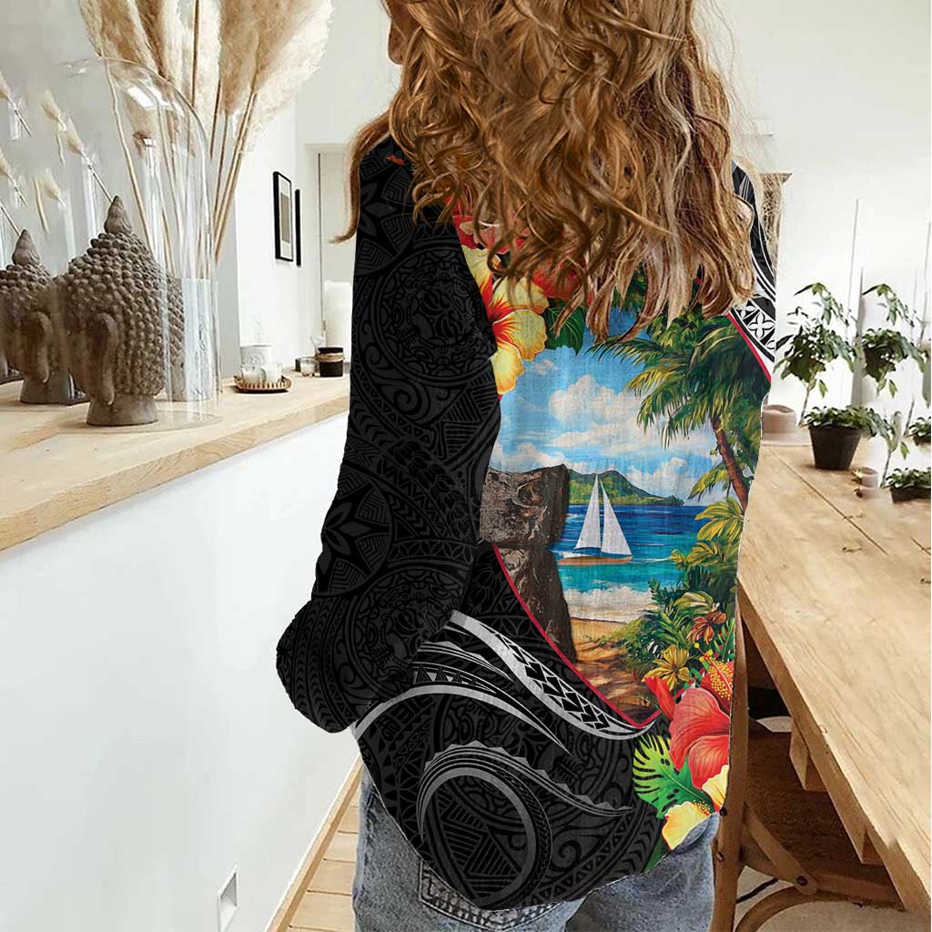 Hafa Adai Guam Women Casual Shirt Guahan Seal Chamorro Stones Tribal LT9 - Polynesian Pride