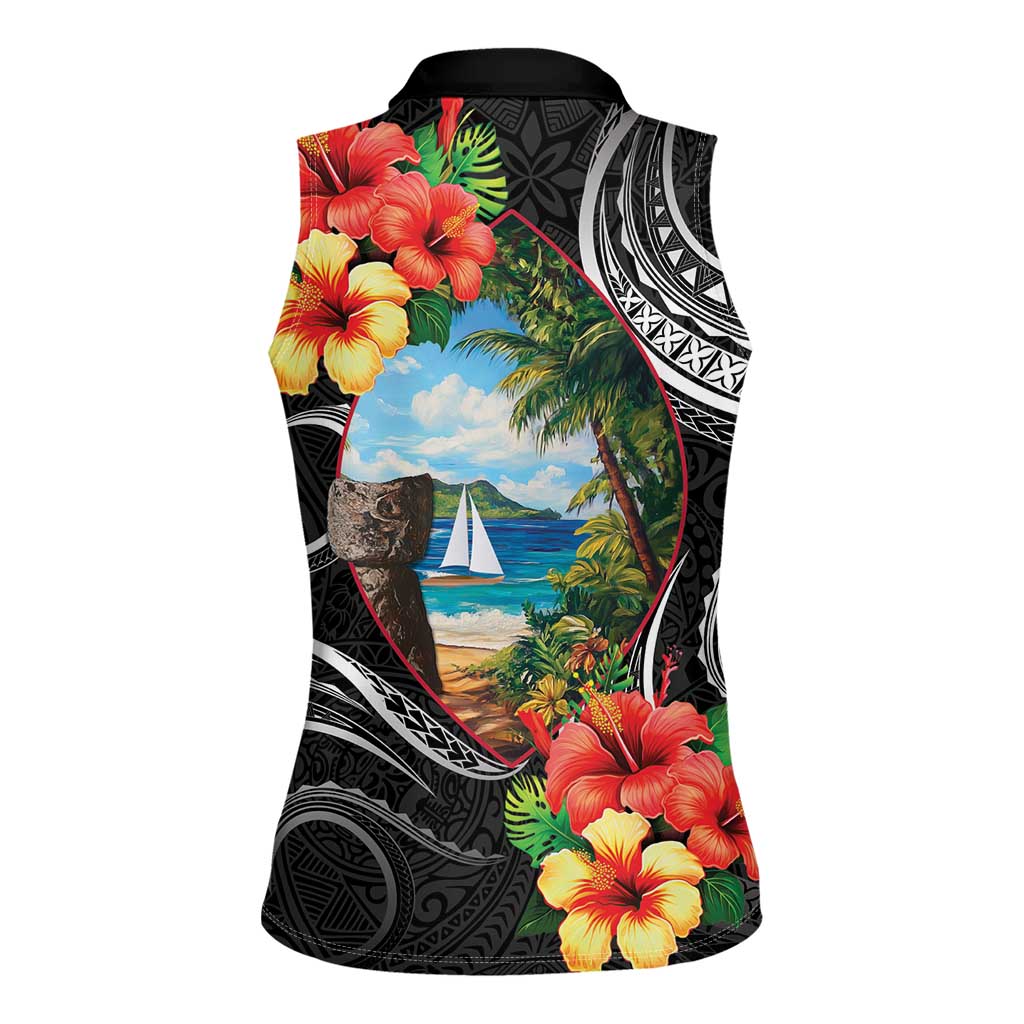 Hafa Adai Guam Women Sleeveless Polo Shirt Guahan Seal Chamorro Stones Tribal LT9 - Polynesian Pride