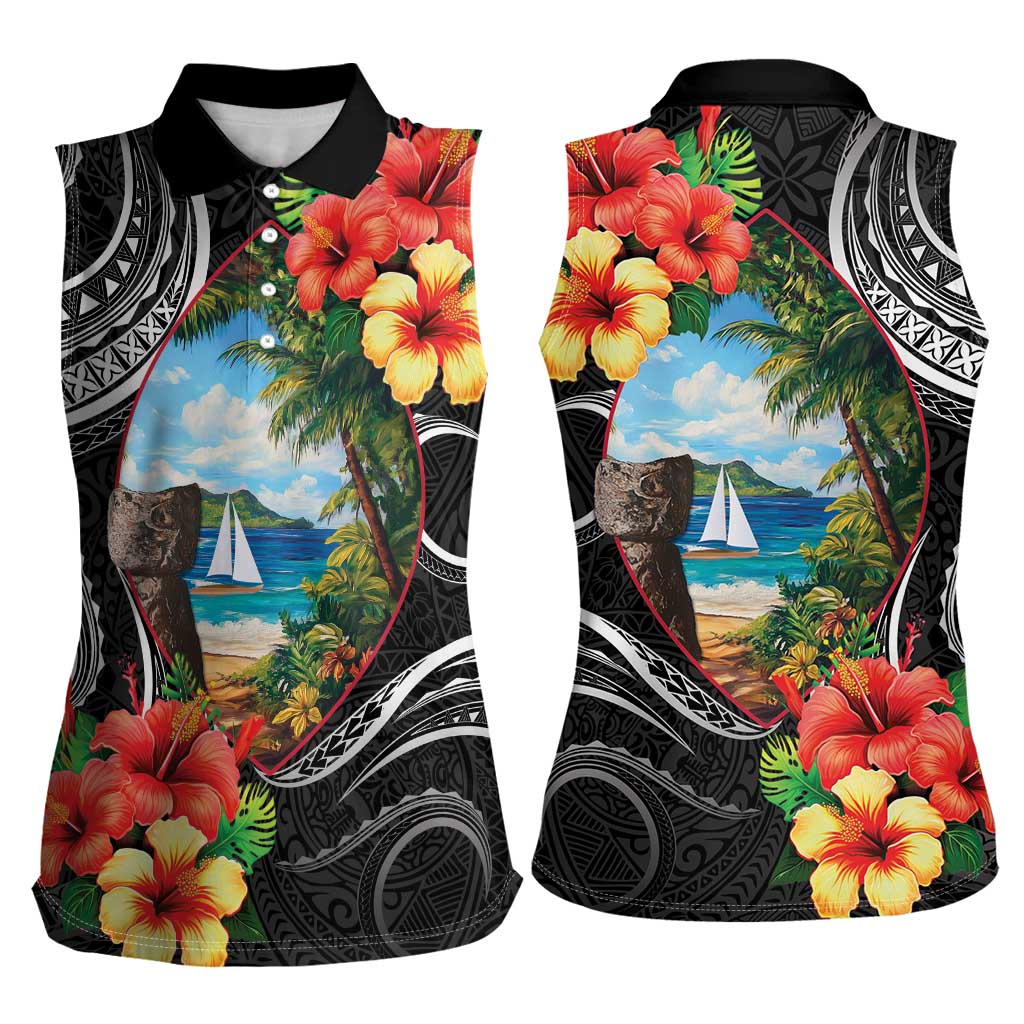 Hafa Adai Guam Women Sleeveless Polo Shirt Guahan Seal Chamorro Stones Tribal LT9 - Polynesian Pride