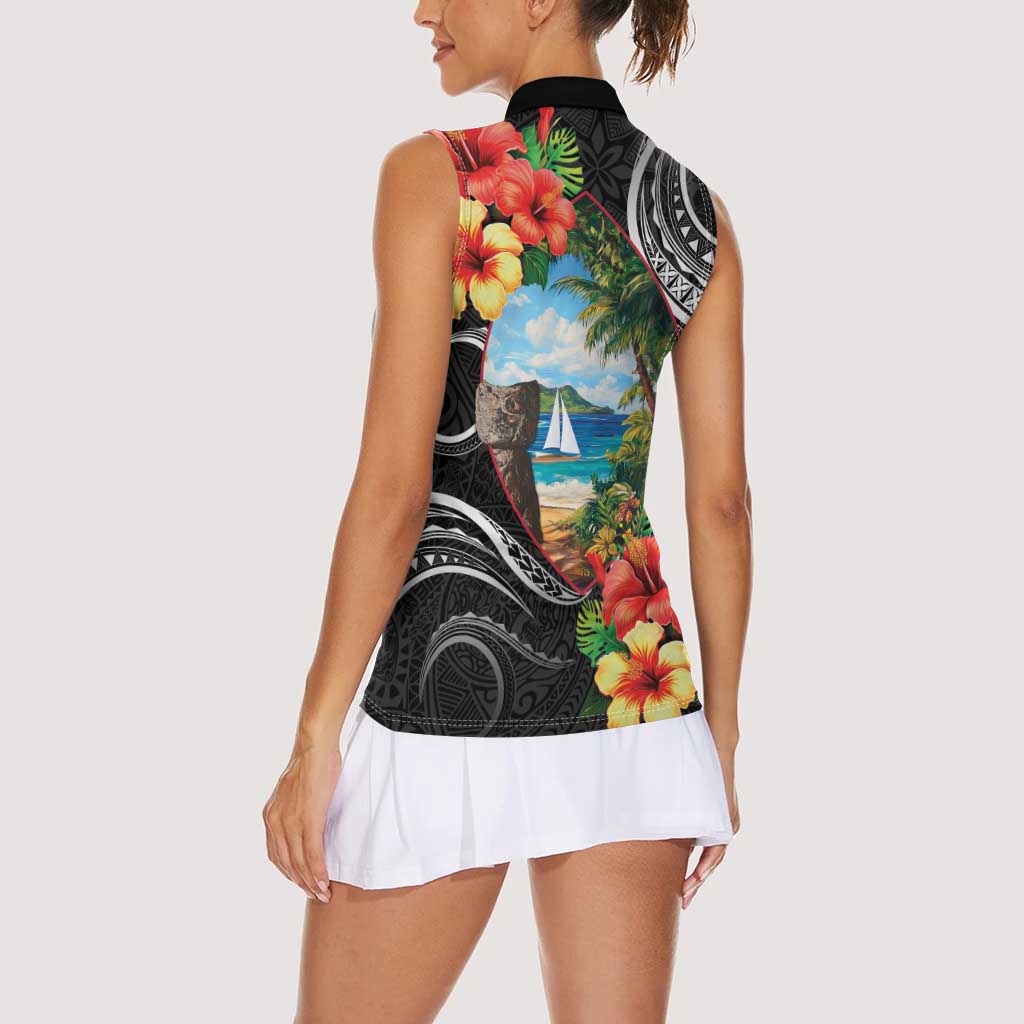 Hafa Adai Guam Women Sleeveless Polo Shirt Guahan Seal Chamorro Stones Tribal LT9 - Polynesian Pride