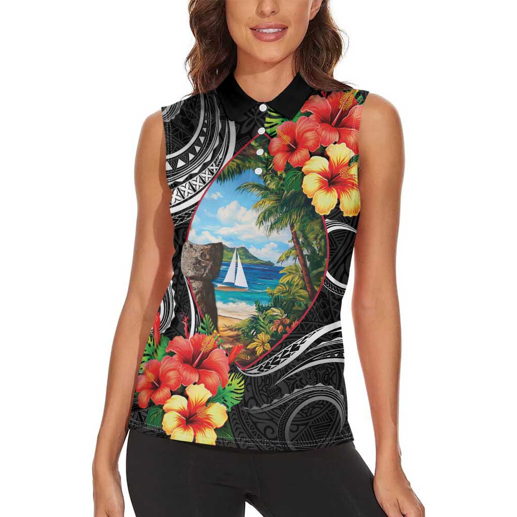 Hafa Adai Guam Women Sleeveless Polo Shirt Guahan Seal Chamorro Stones Tribal LT9 - Polynesian Pride