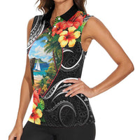 Hafa Adai Guam Women Sleeveless Polo Shirt Guahan Seal Chamorro Stones Tribal LT9 - Polynesian Pride