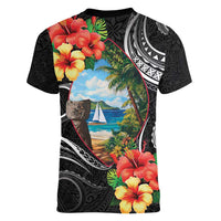 Hafa Adai Guam Women V-Neck T-Shirt Guahan Seal Chamorro Stones Tribal LT9 - Polynesian Pride