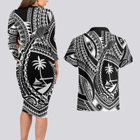 Hafa Adai Guam Inspired Tattoo Couples Matching Long Sleeve Bodycon Dress and Hawaiian Shirt LT9 - Polynesian Pride