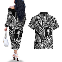 Hafa Adai Guam Inspired Tattoo Couples Matching Off The Shoulder Long Sleeve Dress and Hawaiian Shirt LT9 - Polynesian Pride
