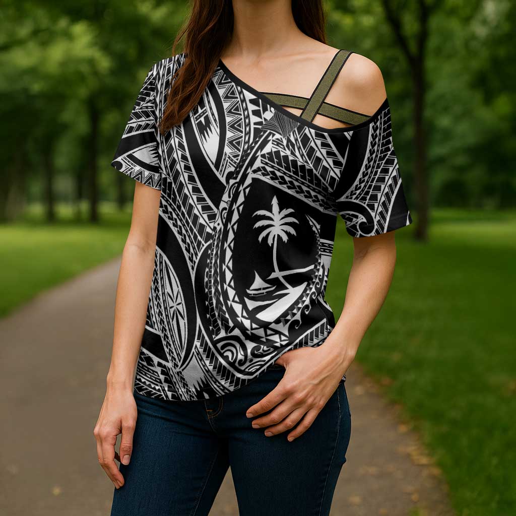 Hafa Adai Guam Inspired Tattoo Cross Shoulder Shirt - Polynesian Pride