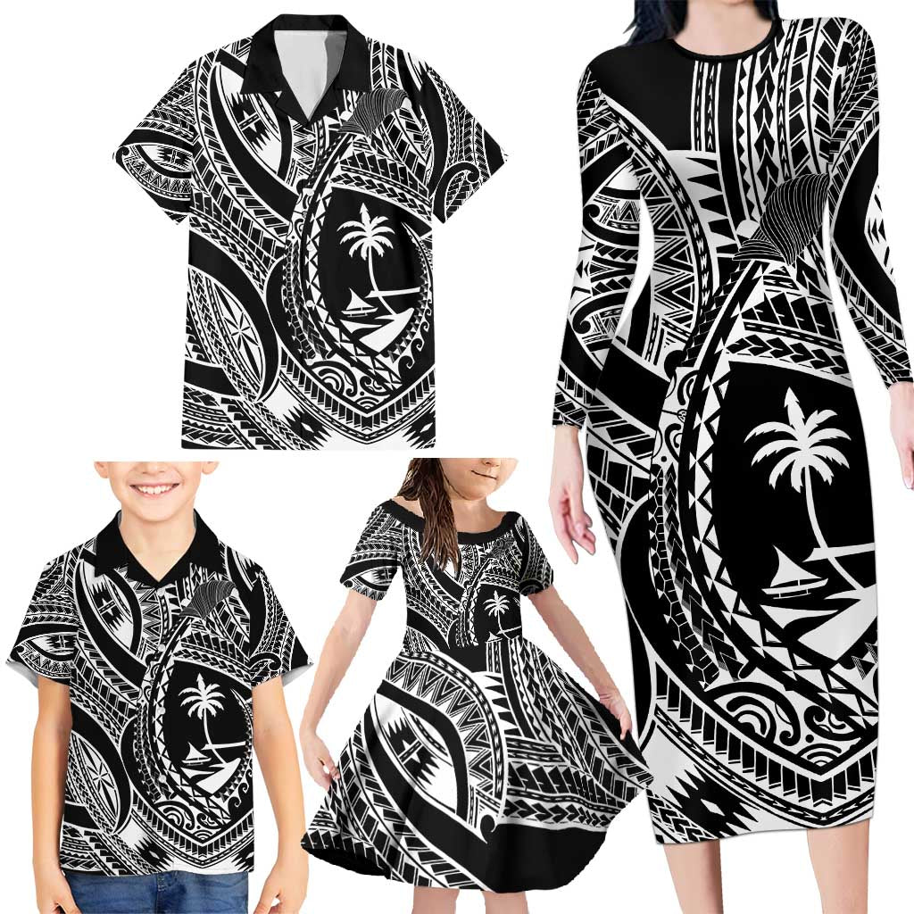 Hafa Adai Guam Inspired Tattoo Family Matching Long Sleeve Bodycon Dress and Hawaiian Shirt LT9 - Polynesian Pride