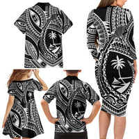 Hafa Adai Guam Inspired Tattoo Family Matching Long Sleeve Bodycon Dress and Hawaiian Shirt LT9 - Polynesian Pride