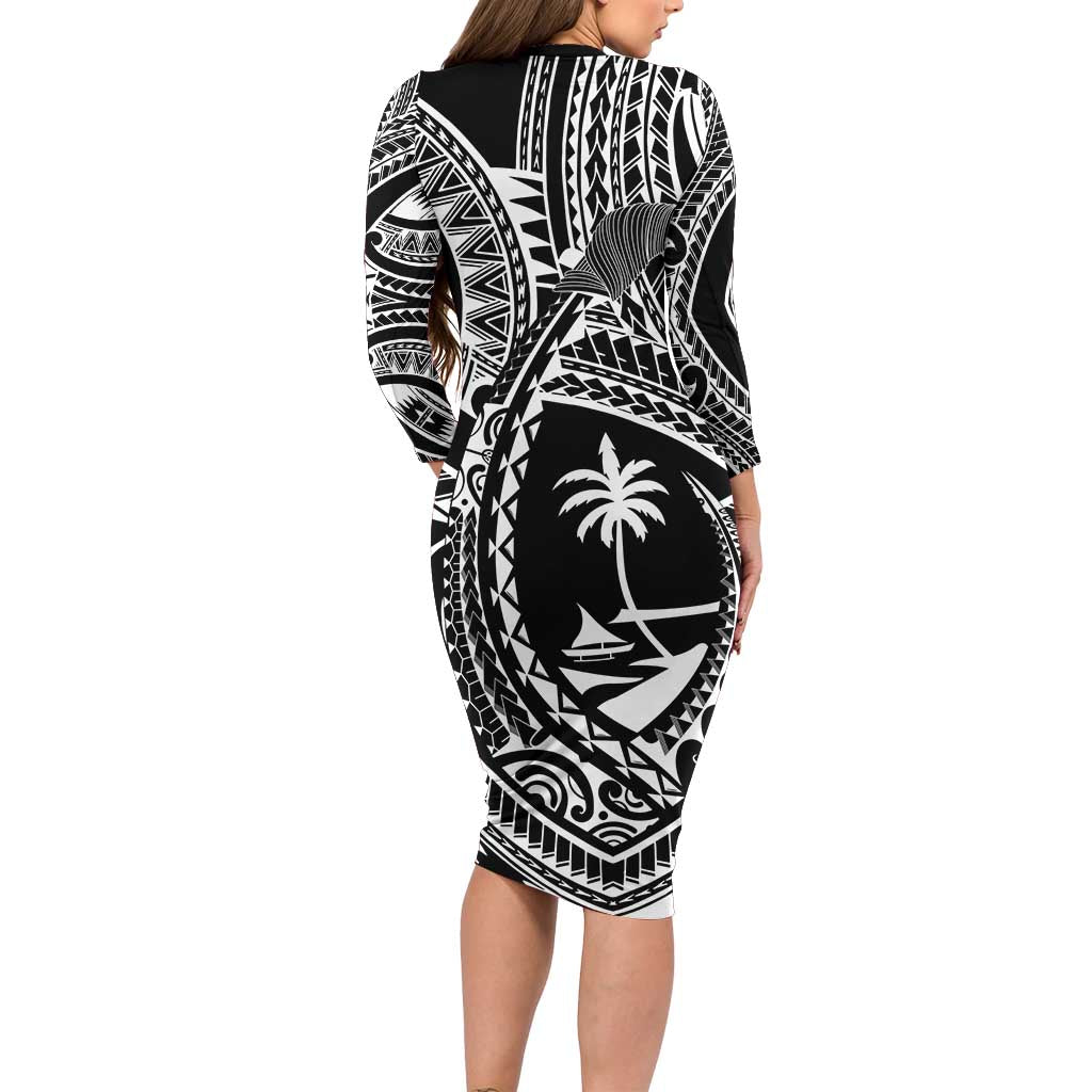 Hafa Adai Guam Inspired Tattoo Family Matching Long Sleeve Bodycon Dress and Hawaiian Shirt LT9 - Polynesian Pride
