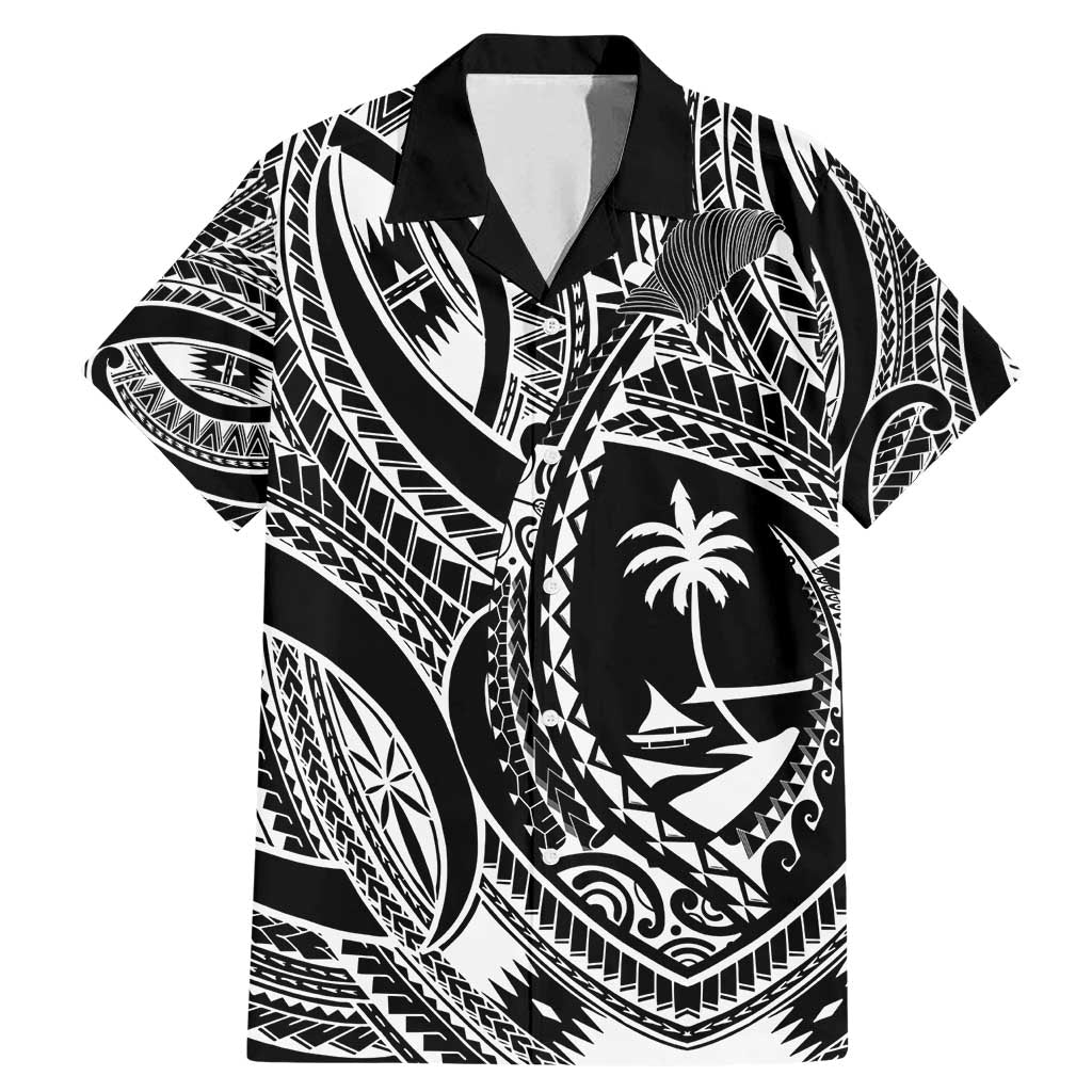 Hafa Adai Guam Inspired Tattoo Family Matching Mermaid Dress and Hawaiian Shirt LT9 Dad's Shirt - Short Sleeve Black - Polynesian Pride