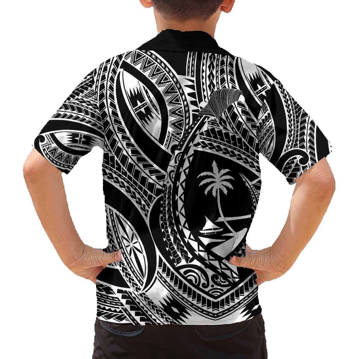 Hafa Adai Guam Inspired Tattoo Family Matching Off The Shoulder Long Sleeve Dress and Hawaiian Shirt LT9 - Polynesian Pride