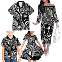 Hafa Adai Guam Inspired Tattoo Family Matching Off The Shoulder Long Sleeve Dress and Hawaiian Shirt LT9 - Polynesian Pride