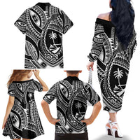 Hafa Adai Guam Inspired Tattoo Family Matching Off The Shoulder Long Sleeve Dress and Hawaiian Shirt LT9 - Polynesian Pride